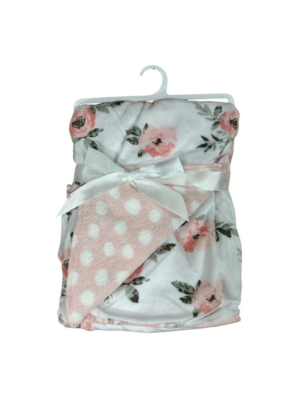Baby Essentials Floral Rose Print Pink Polka Dot Baby Girl Blanket